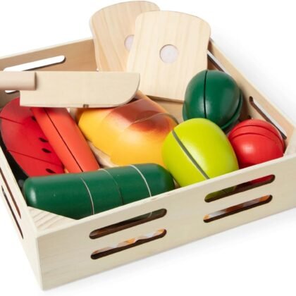 Melissa & Doug Cutting Food - Play Food Set With 25+ Hand-Painted Wooden Pieces, Knife, and Cutting Board
