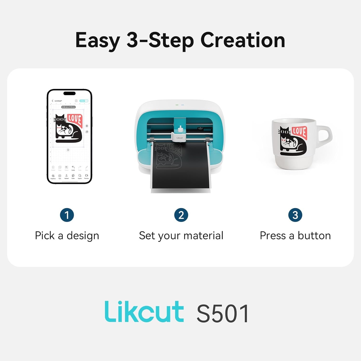 Likcut Vinyl Cutter Machine, Smart Sticker Maker Glee S501 for DIY Joy, Portable Cutting Tool for Crafting Beginner, Compact Design for Home & School Craft Projects, DIY Home Decor, Blue - Image 2