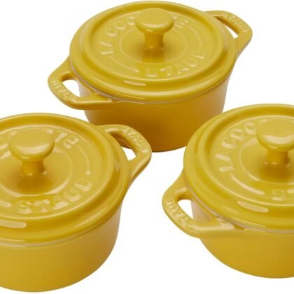 STAUB Ceramic 3-pc Mini Round Cocotte Set, Citron