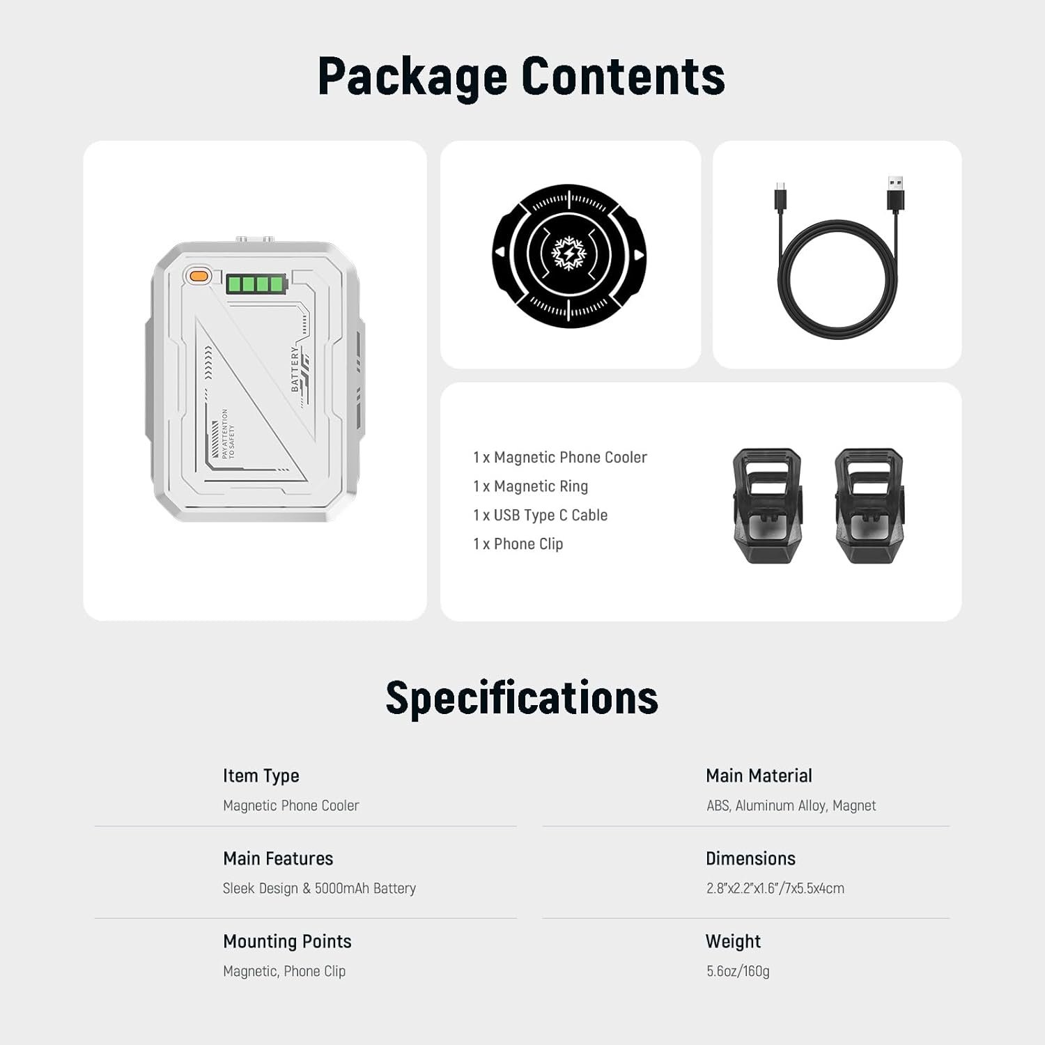 NEEWER BASICS Magnetic Phone Cooler with 5000mAh Battery, Type C Rechargeable Wireless Cooling Fan Case with Magnetic Ring & Clip Compatible with iPhone 16 15 Pro Max MagSafe Samsung for Gaming, PA096 - Image 7