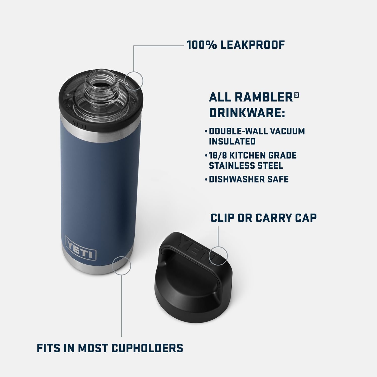 YETI Rambler 18 oz Bottle, Leakproof, Vacuum Insulated, Stainless Steel with Chug Cap, Nordic Blue - Image 2