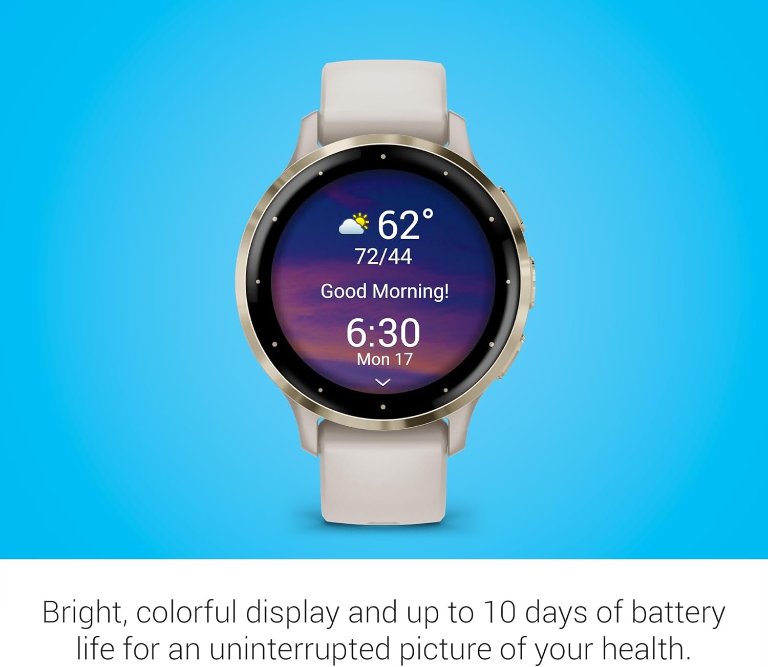 Garmin Venu 3S Soft Gold Stainless Steel Bezel 1.2-Inch AMOLED Touchscreen Display Smart Watch with 41mm Ivory Case and Silicone Band - Image 3