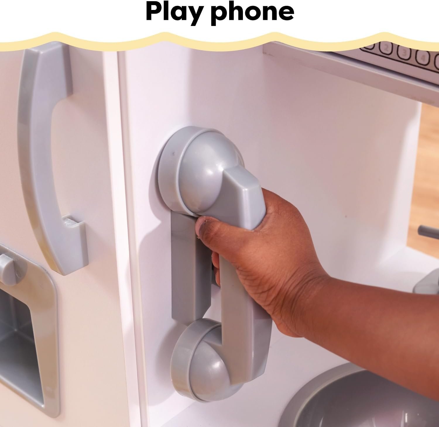 KidKraft Vintage Wooden Play Kitchen with Pretend Ice Maker and Play Phone, White - Image 9