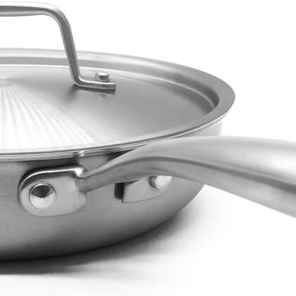 Fortune Candy 8-Inch Fry Pan with Lid, 3-ply Skillet, 18/8 Stainless Steel, Dishwasher Safe, Induction Ready, Silver
