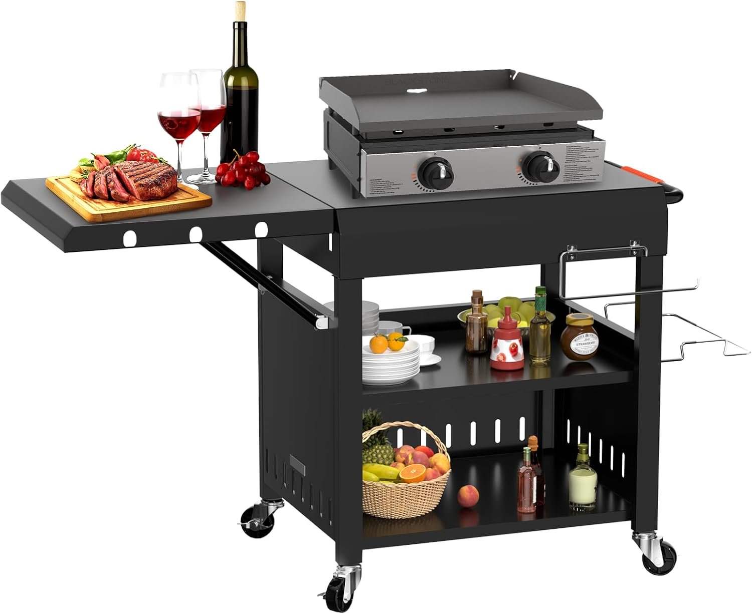 Outdoor Grill Table Cart for Blackstone 28"/36" Omnivore Griddle, 50" x 22“ Large Outdoor Kitchen Island with Foldable Side Table for Blackstone 17”/22” Griddle, Home BBQ, Tailgates, Cookouts - Image 9