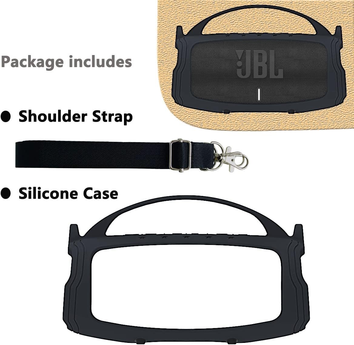 JCHPINE Silicone Cover Case for JBL Charge 5 Portable Bluetooth Speaker, Protective Skin Holder for JBL Charge 5 Speaker Accessories (Black Case, NOT Fit Wi-Fi Version) - Image 2