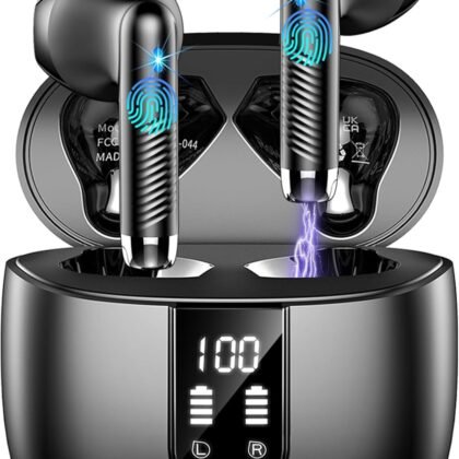 Wireless Earbuds, Bluetooth Headphones V5.4 Stereo Bass Ear Buds with ENC Noise Cancelling Mics,56H Bluetooth Earbuds with LED Display Charging Case, IP7 Waterproof Earphones for Android iOS【Mini】