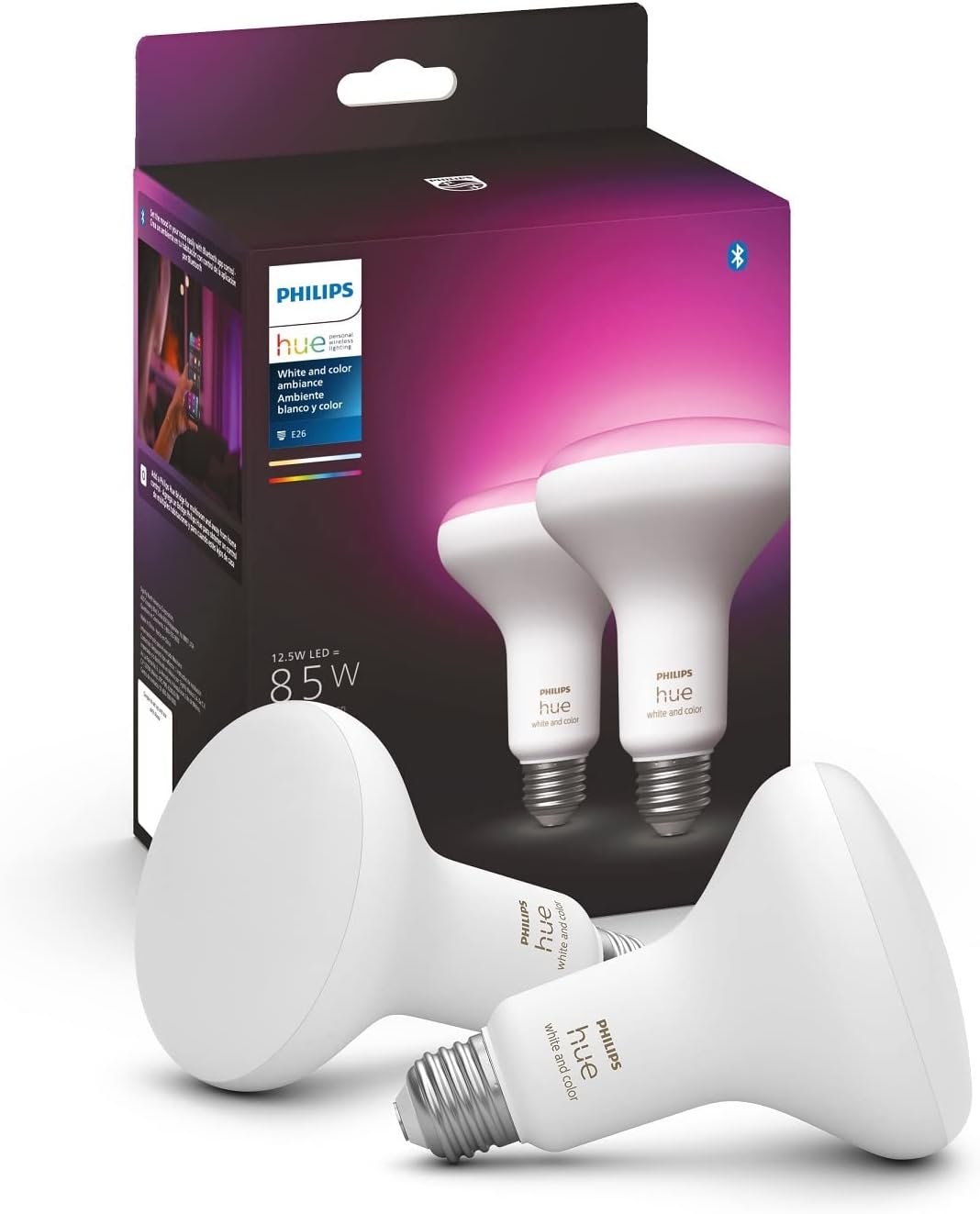 Philips Hue White and Color Ambiance Smart Light Starter Kit, Includes (2) 60W A19 Smart Bulbs with Hue Bridge & White & Color Ambiance BR30 LED Smart Bulbs, 16 Million Colors (Hue Hub Required) 2 - Image 5