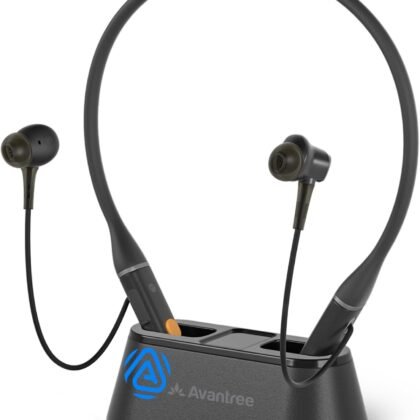 Avantree Loop Dock – Auracast & Bluetooth Neckband Earbuds with Drop-in Charging Dock, Low-Latency Audio, 3 EQ Modes with Voice Clear, Comfortable All-Day Wear for TV, PC, Phone & Daily Listening