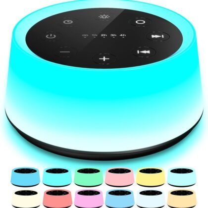 ColorsNoise Sound Machine and White Noise Machine with 30 Soothing Sounds with 12 Colors Baby Night Light with Memory Function (Black)