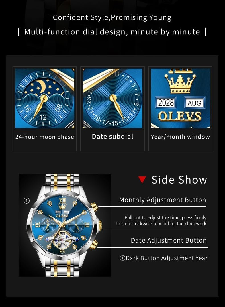 OLEVS Automatic Watches for Men Business Dress Watch Mechanical Stainless Steel Waterproof Self Winding Classic Date Luxury Diamond Men Wrist Watch - Image 5