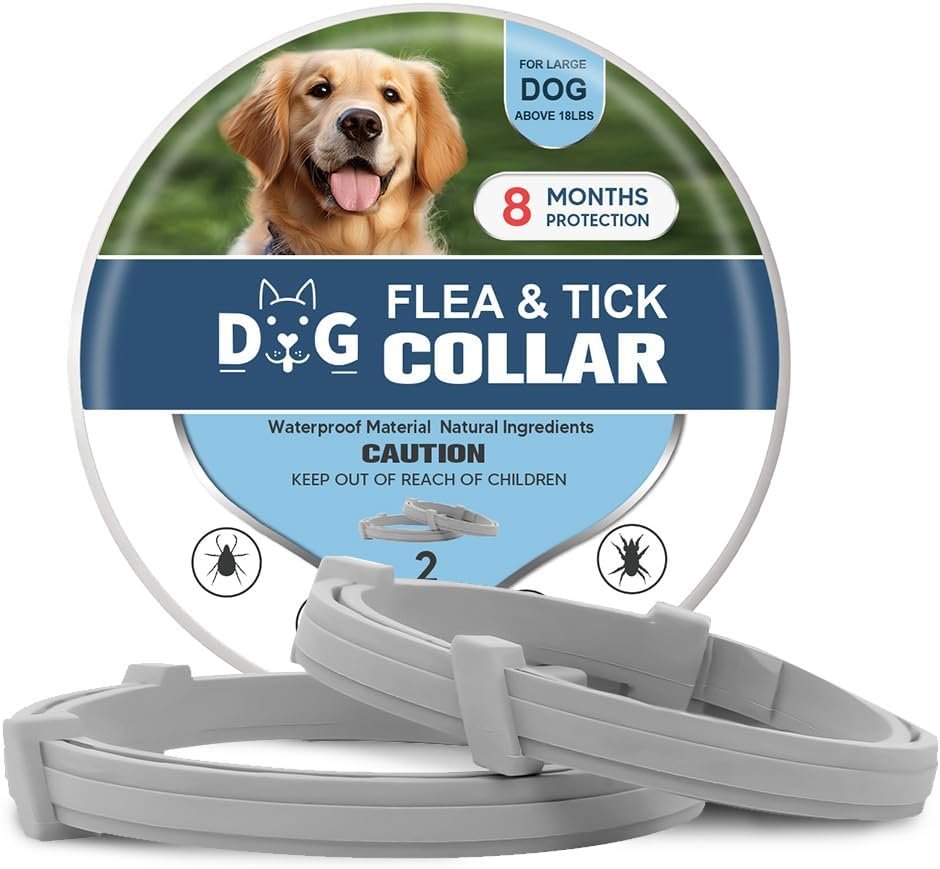 Tick Collar for Dogs,Flea Collar for Dog, Dog Flea Collars, Lasts Up to 8 Months, Nature-Based Ingredients, Adjustable Size for Small, Medium, and Large Dogs - 2P