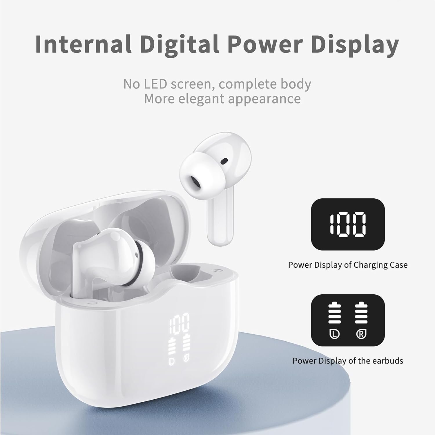 Wireless Earbuds, Bluetooth 5.4 Headphones in Ear with 4 ENC Noise Cancelling Mic, New Wireless Earphones HiFi Stereo Deep Bass 40H Playtime, In-Ear Bluetooth Earbuds LED Display IP7 Waterproof, White - Image 5