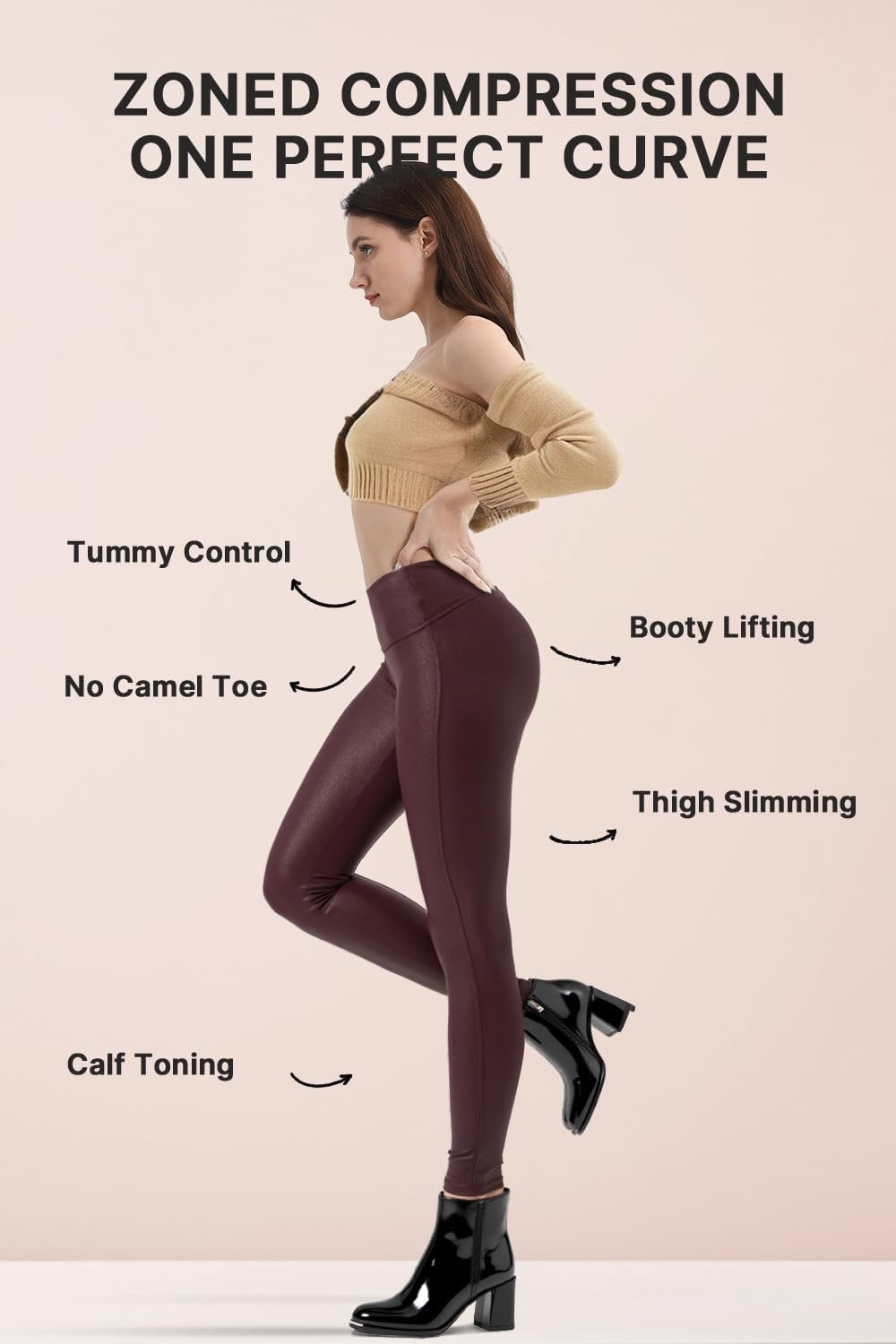 Retro Gong Womens Faux Leather Leggings Stretch High Waisted Pleather Pants - Image 2