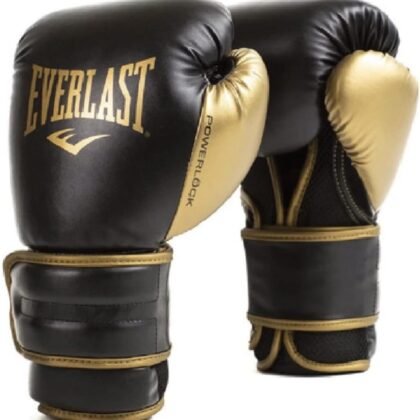 Everlast Powerlock2 Boxing Gloves Black/Gold 16oz - Enhanced Performance and Style. Ideal Training Gloves for Boxing