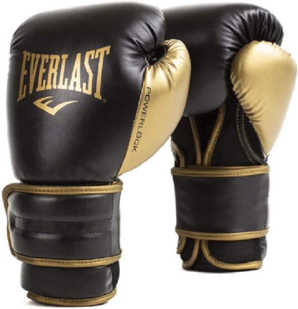 Everlast Powerlock2 Boxing Gloves Black/Gold 16oz - Enhanced Performance and Style. Ideal Training Gloves for Boxing