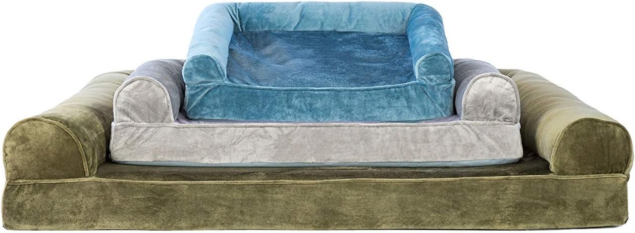 Furhaven Orthopedic Dog Bed for Large/Medium Dogs w/ Removable Bolsters & Washable Cover, For Dogs Up to 55 lbs - Faux Fur & Velvet Sofa - Smoke Gray, Large - Image 9