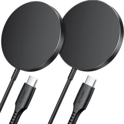 for iPhone 17 MagSafe Charger 2-Pack, JSAUX 15W Magnetic Wireless Charger for MagSafe Charger, iPhone 17 Air Pro Max/16/15/14/13/12 Series/Airpods, Mag Wireless Charging Pad-Black