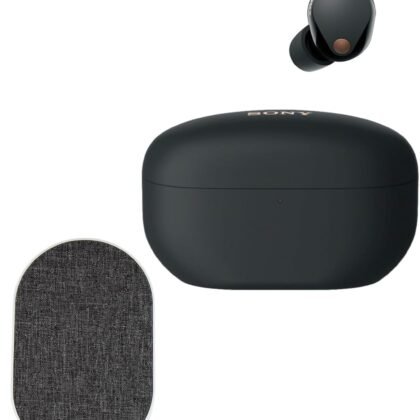 Sony WF-1000XM5 True Wireless Bluetooth Noise Cancelling in-Ear Headphones (Black) with Dual Pad Wireless Charger Bundle (2 Items)
