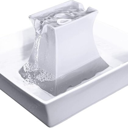 PetSafe Drinkwell Pagoda Fountain - Hygienic Ceramic Continuous Flowing Fountain - Elevated Upper Bowl & Double Free-Falling Stream Design - Minimalist Pet Hydration Station - 70 oz Capacity