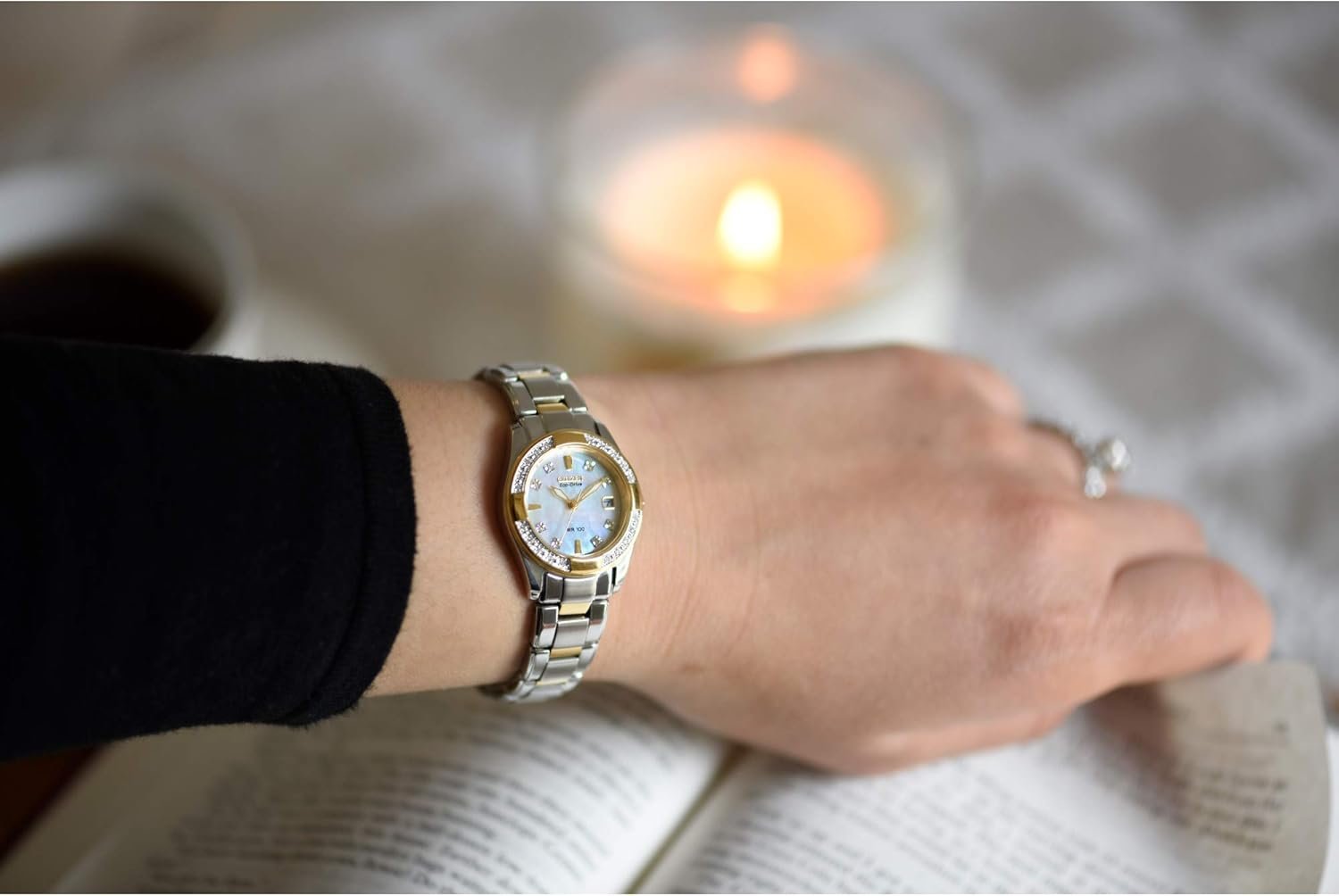 Citizen Women's Eco-Drive Dress Classic Diamond Watch in Two-tone Stainless Steel, Mother of Pearl Dial (Model: EW1824-57D) - Image 7