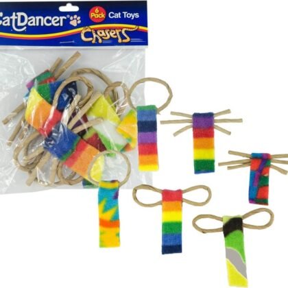 CAT Dancer Products Cat Chaser with Colorful Fleece, Interective Toy for Exercise (Pack of 6), 4 x 1.5 x 1 inches