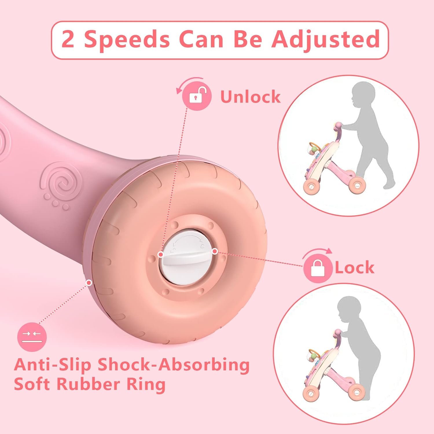 QDRAGON 3 in 1 Baby Walker and Activity Center for Girl, Learning to Walk, Sit to Stand, Early Educational Push Toys with Music Panel for Infant Toddler 12+ Months Pink - Image 4