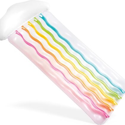 Intex Rainbow Cloud Mat Inflatable Outdoor Floating Swimming Pool Lounger Float Toy with Headrest