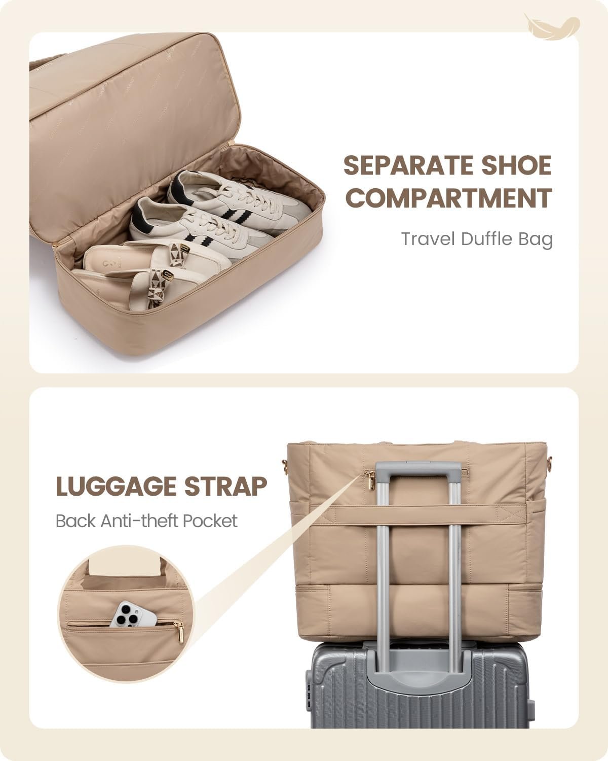 LOVEVOOK Travel Duffle Bag, Puffer Weekender Bags for Women with Shoe Compartment, Carry On Overnight Hospital Bag, Gym Tote - Image 5