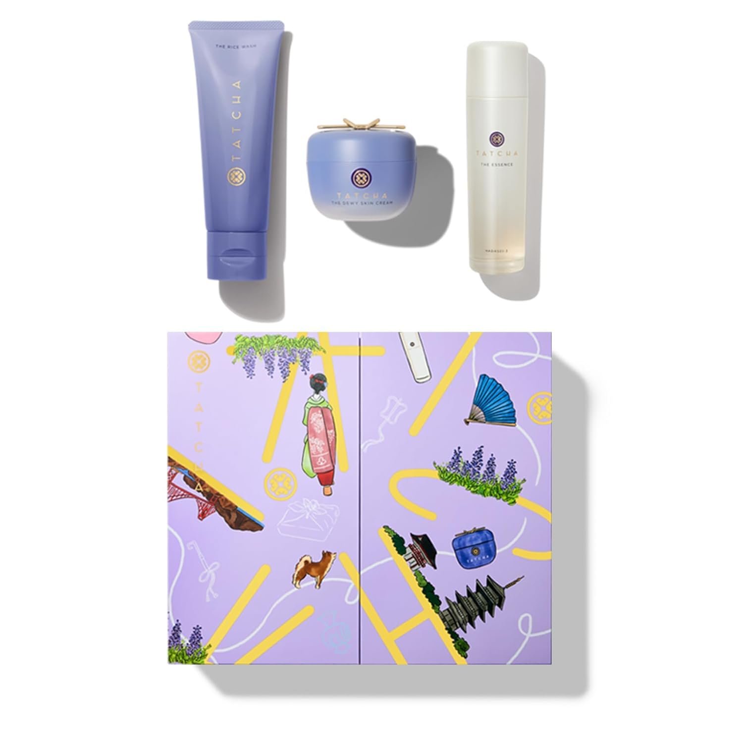 TATCHA Delightfully Dewy Set | Holiday Gift Set - The Rice Wash, The Dewy Skin Cream, and The Travel-Sized Essence ($177 Value)