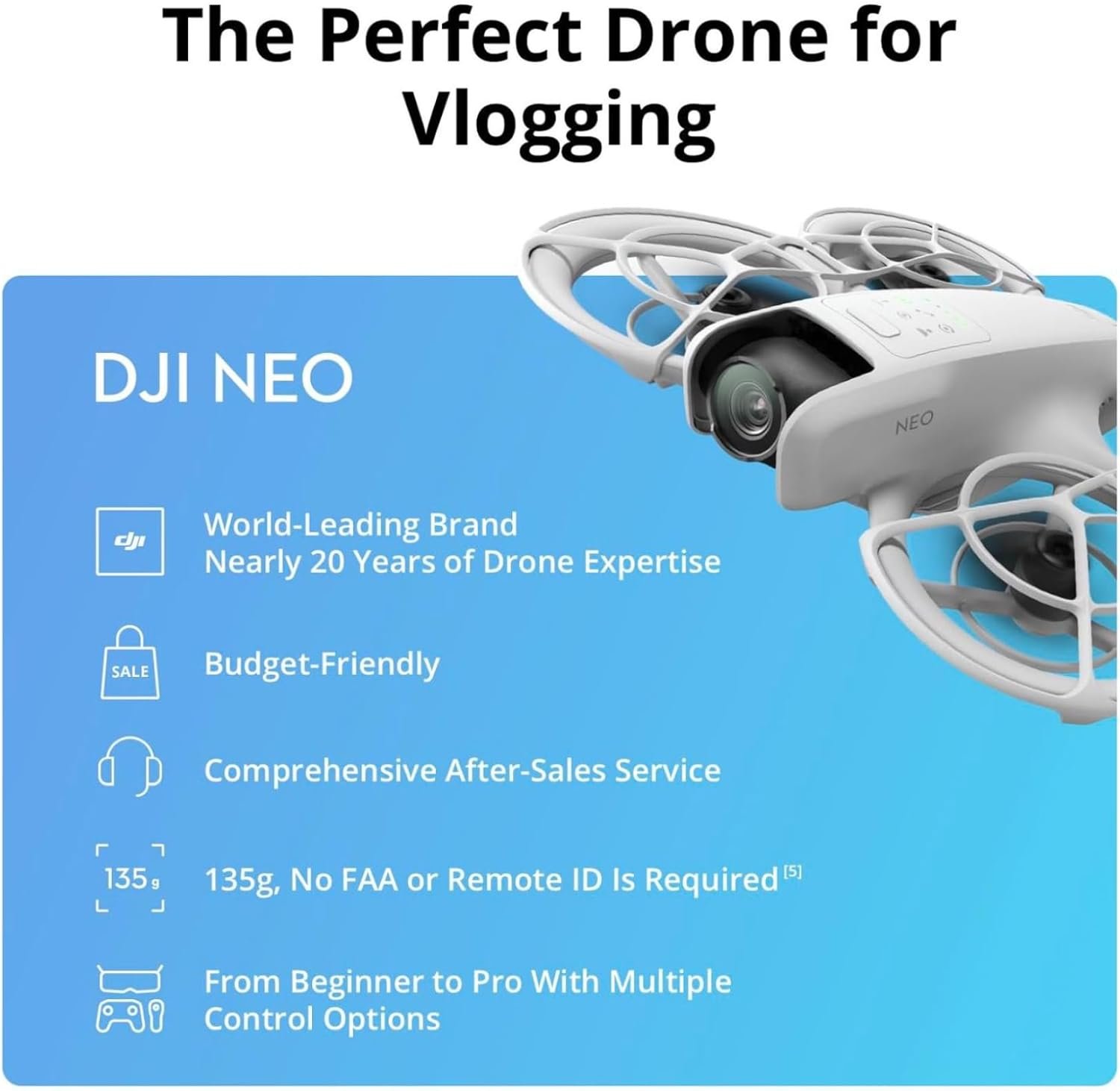 DJI Neo, Mini Drone with 4K UHD Camera for Adults, 135g Self Flying Drone that Follows You, Palm Takeoff, Subject Tracking, QuickShots, Stabilized Video, Built-In Propeller Guard (Controller-Free) - Image 7