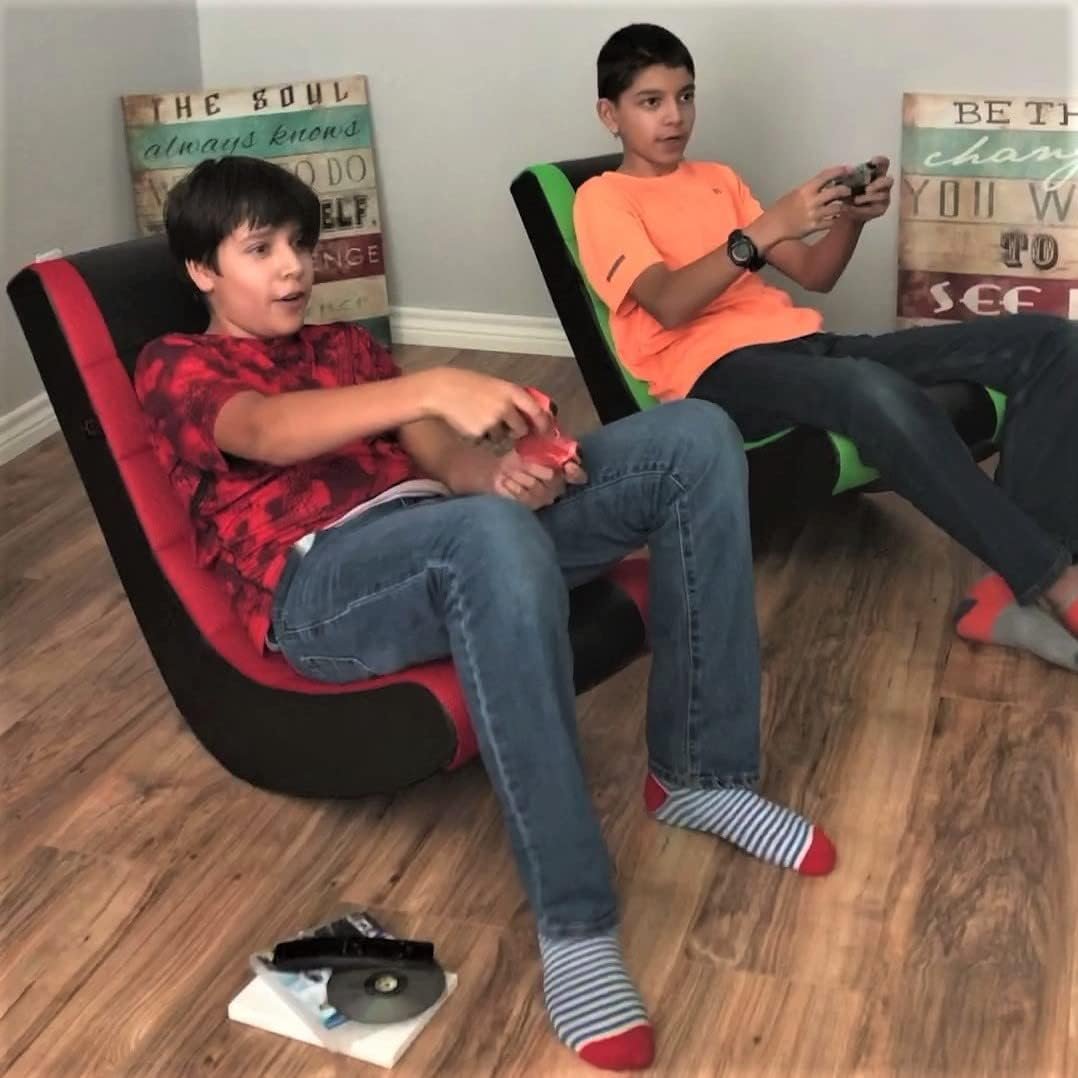 The Crew Furniture Classic Video Rocker Floor Gaming Chair, for Kids and Teens, PU Faux Leather & Polyester Mesh, Black/Red - Image 6