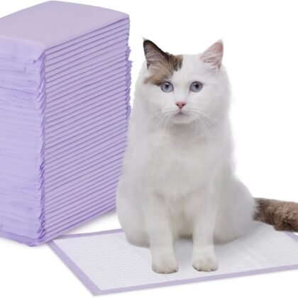 Amazon Basics Cat Litters Pee Pads, 40 Count, Universal Fit for Litter Box, Odor Control with Fresh Scent, Purple and White