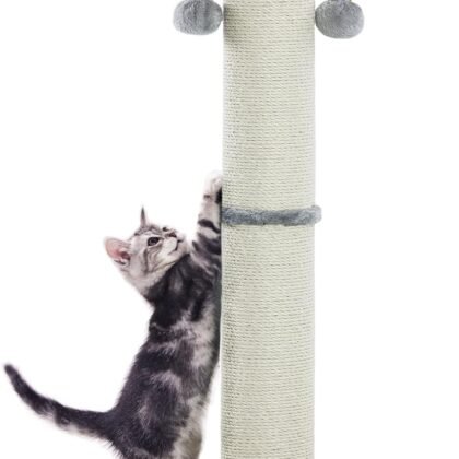 Kilodor 34Inch Tall Cat Scratching Post,4.3Inch Diameter Large Sisal Cat Scratch Post with Ball, Sturdy and Durable Cat Scratcher for Indoor Cats Adults Grey