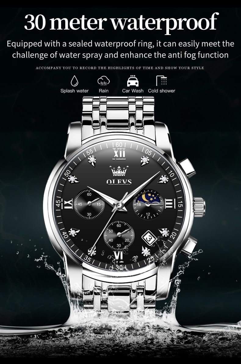 OLEVS Watch for Men Diamond Business Dress Analog Quartz Stainless Steel Waterproof Luminous Date Two Tone Luxury Casual Wrist Watch - Image 4