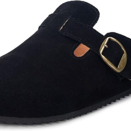 Womens Suede Clogs Mens Genuine Leather Mules Cork Footbed Sandals with Arch Support