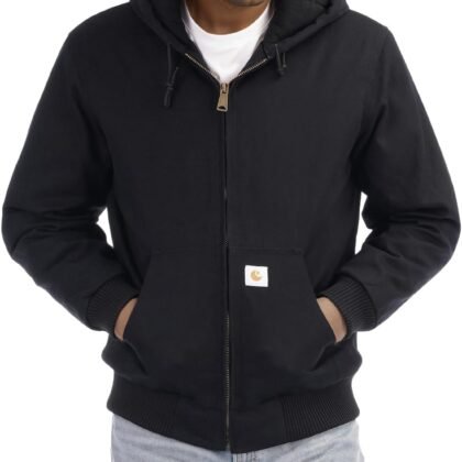 Men's Loose Fit Quilted Flannel Lined Workwear Waterproof Active Jacket Hooded Work Coat