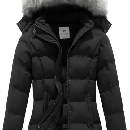 GGleaf Women's Hooded Warm Winter Coat Quilted Thicken Puffer Jacket with Removable Fur Hood