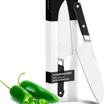 Misen Japanese Santoku Chef Knife - 7.5 Inch High Carbon Stainless Steel - Classic Japanese Knife Design for Cutting, Slicing, and Chopping - Razor Sharp Japanese Style Kitchen Knife, Black