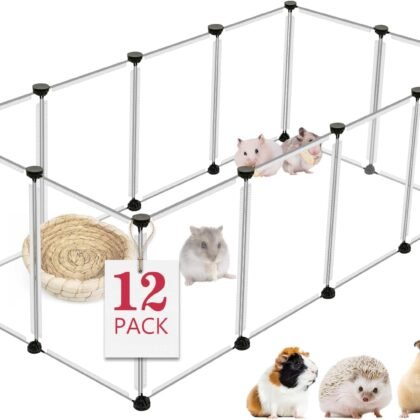 12 Panels Transparent Small Animals Playpen,48" x 24" x 16" Portable Pet Playpen,Plastic Enclosure,Puppy Play Pen for Indoors Outdoor Pet Fence for Guinea Pigs,Bunny,Ferrets,Hamsters,Hedgehogs