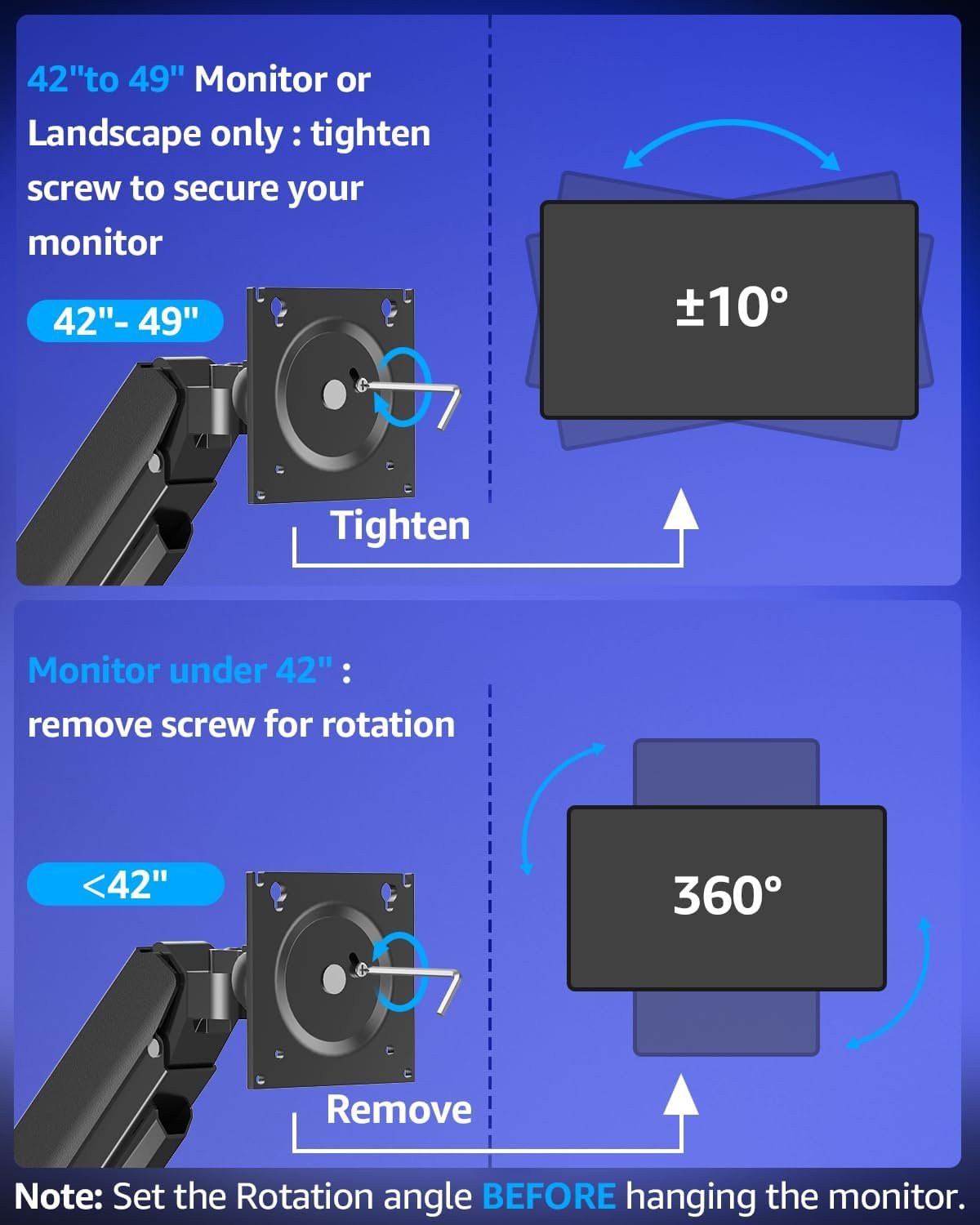 MOUNTUP Dual Monitor Stand Fits 49 45 42 40 39 34 32 Inch Screens, Heavy Duty Dual Monitor Arm Holds 4.4-44 lbs, Vertical Stacked Monitors Mount, Full Motion, Height Adjustable, VESA Mount - Image 6
