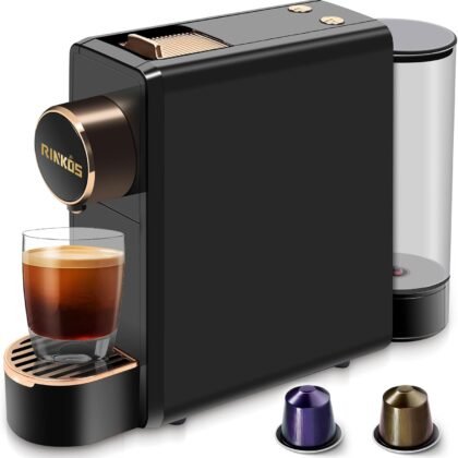 Black Espresso Machine for Nespresso Compatible Capsule, Single Serve Coffee Maker Programmable for Espresso Pods, Premium Italian 20 Bar High Pressure Pump ，Mini Coffee and Espresso Machine