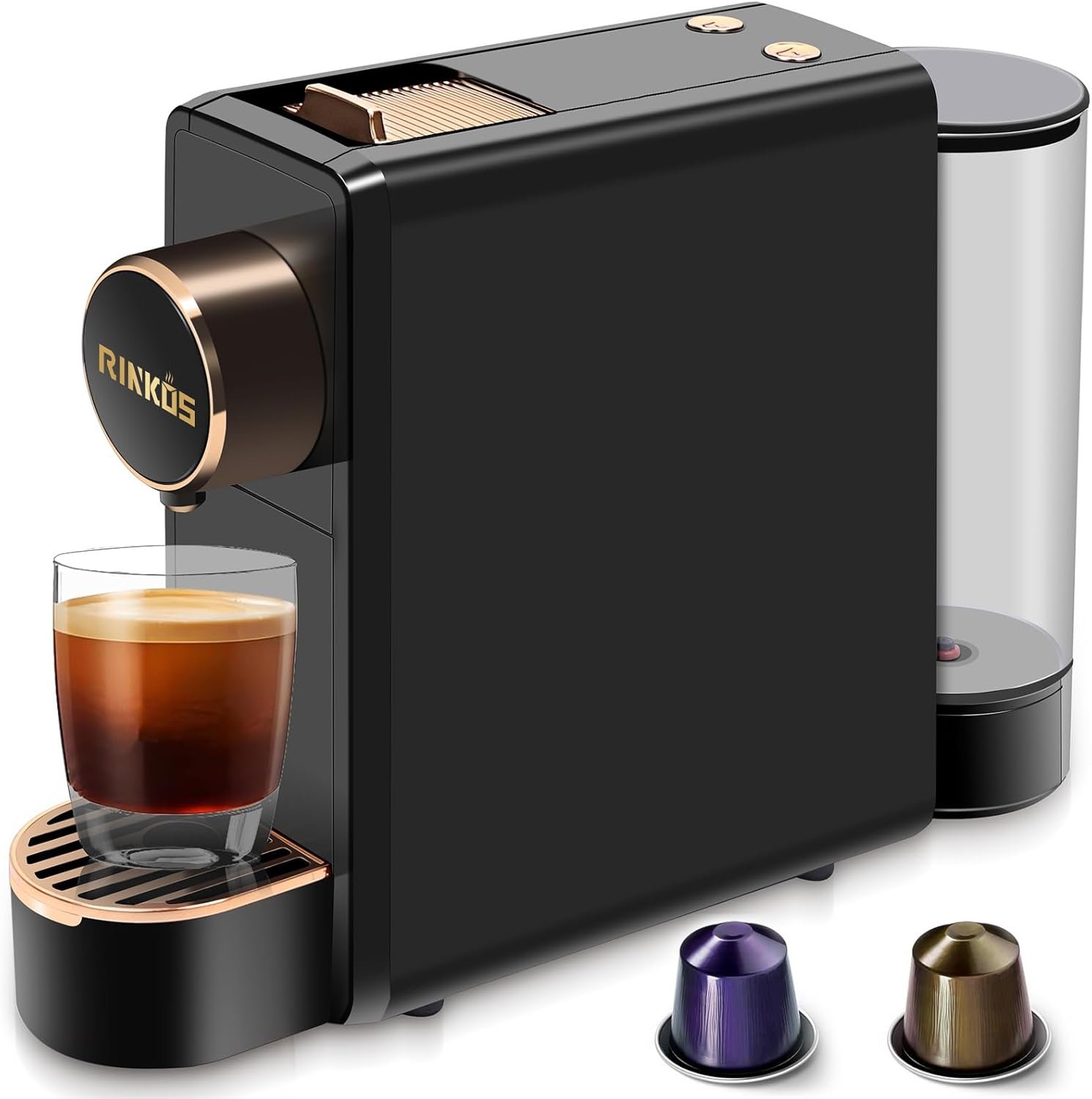 Black Espresso Machine for Nespresso Compatible Capsule, Single Serve Coffee Maker Programmable for Espresso Pods, Premium Italian 20 Bar High Pressure Pump ,Mini Coffee and Espresso Machine