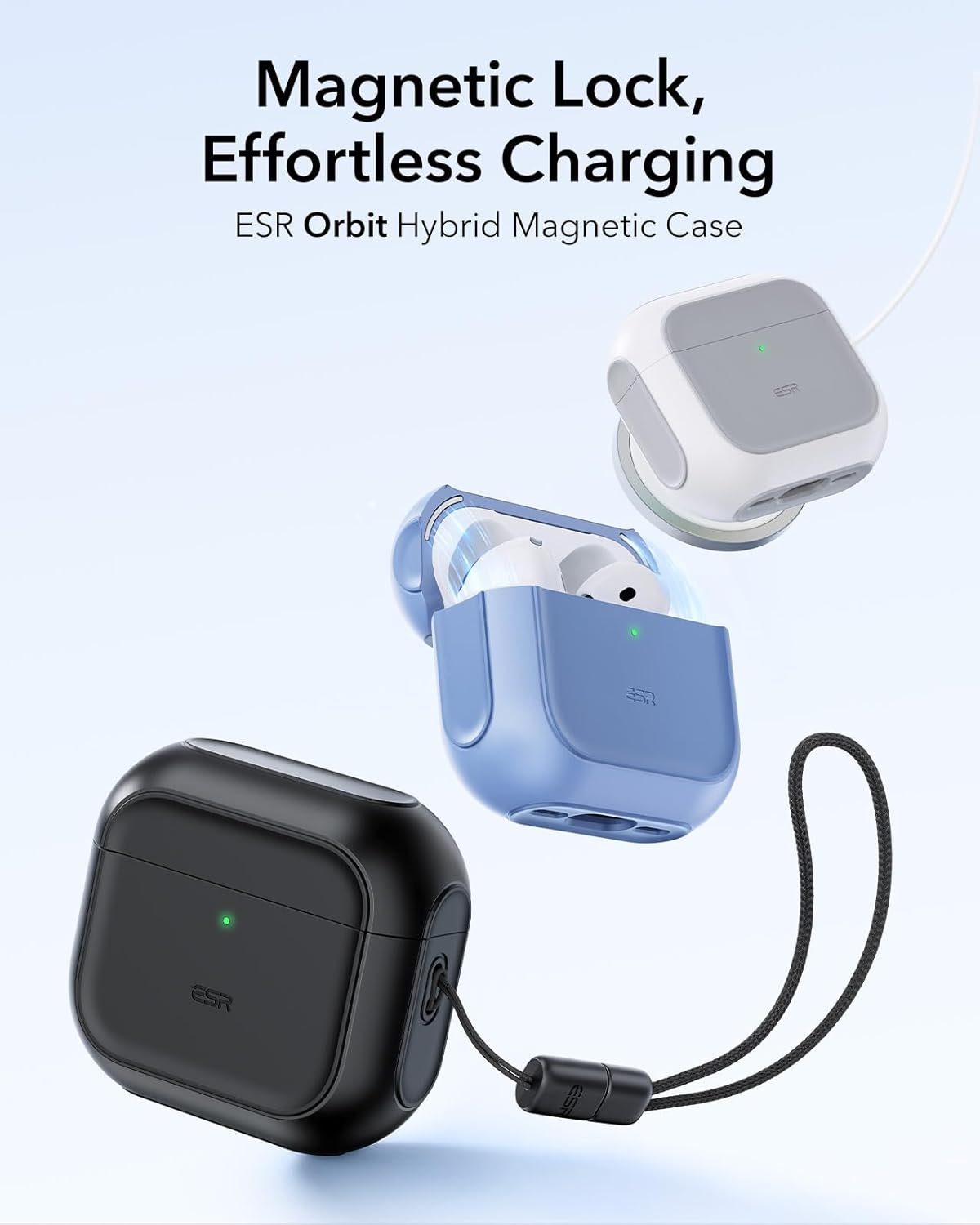 ESR for AirPods 4 Case, Compatible with AirPods 4th Generation Case (2024) (USB-C), Compatible with MagSafe, Drop Protection Cover with Lanyard, Magnetic Lid Lock, Orbit Hybrid Series, Black - Image 3