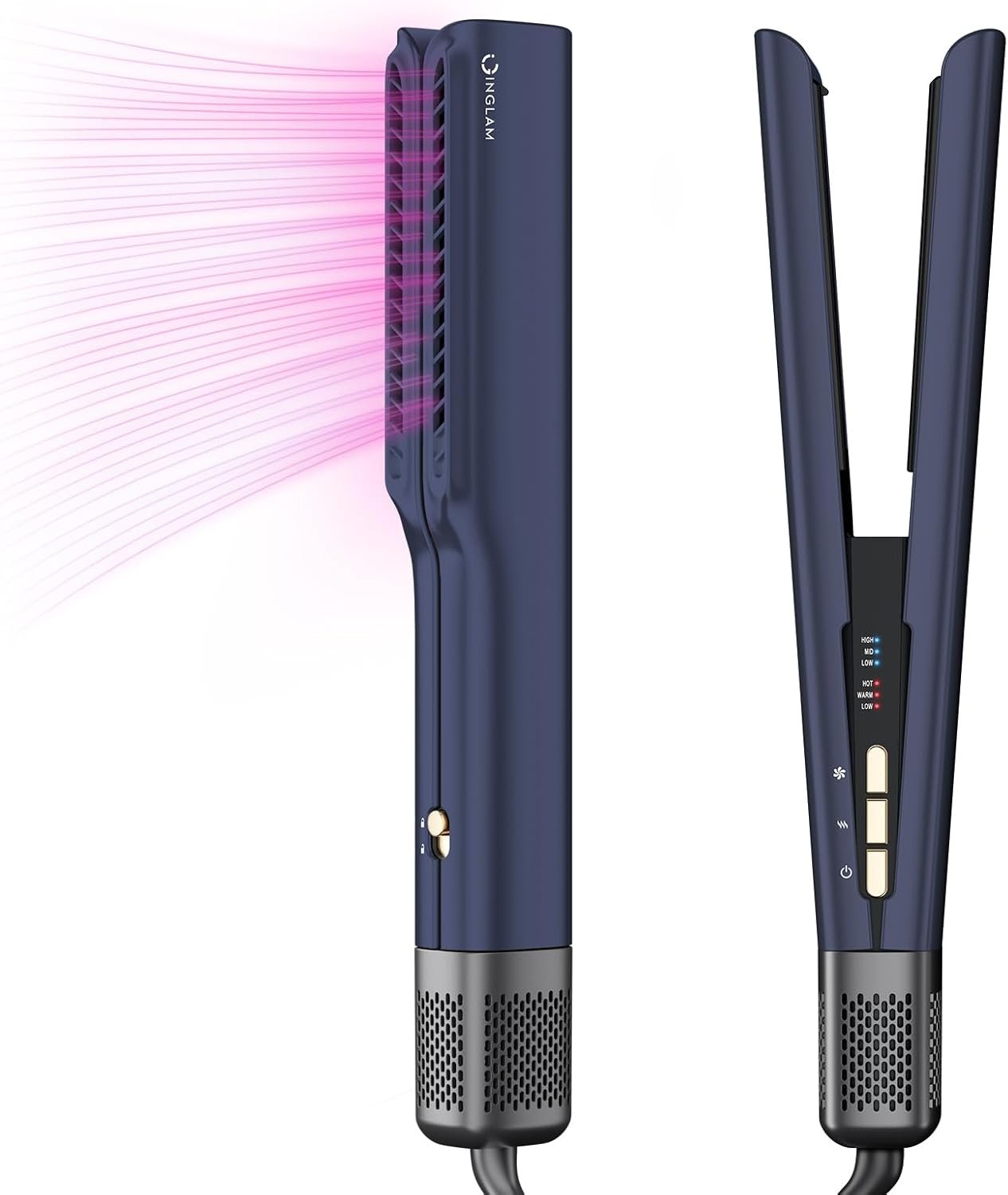 IG INGLAM Air Straight, Style from Wet Hair, 200M Ionic Hair Dryer Straightener for Medium Long Length(14”-30”), Straightener and Dryer 2 in 1, Fast Drying and Straightening in One Step, Dark Blue