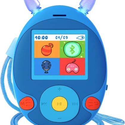 64GB MP3 Player for Kids, Kids MP3 Player with Bluetooth, Front Speaker, Games, Recorder, Ear Lights, Alarm, Music Player Expandable Up to 128GB(Earbud, Aux Cable, Lanyard Included)