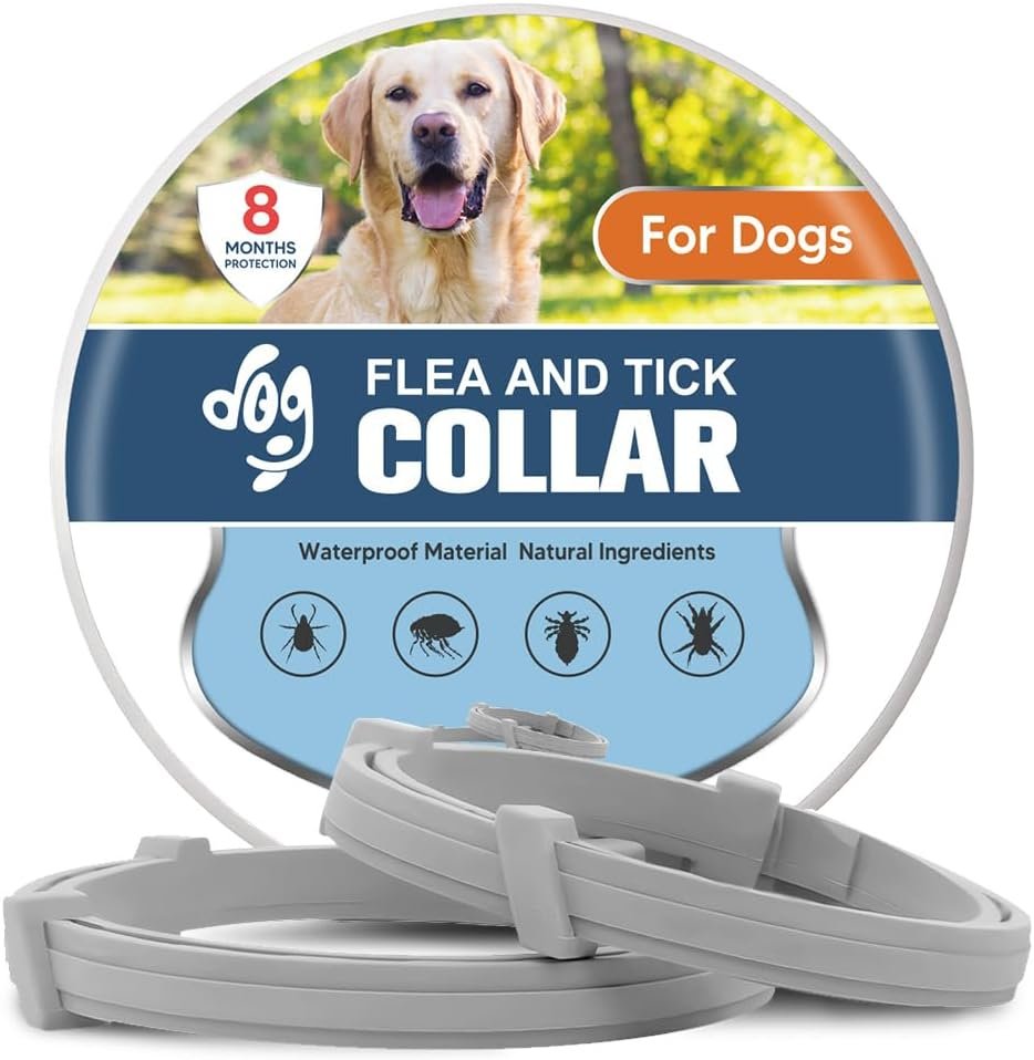Flea Collars for Dog, Flea & Tick Collar for Dogs, Tick Collar for Large Dogs, Upgraded Sturdy & Adjustable 8 Months Prevention-Pack of 2