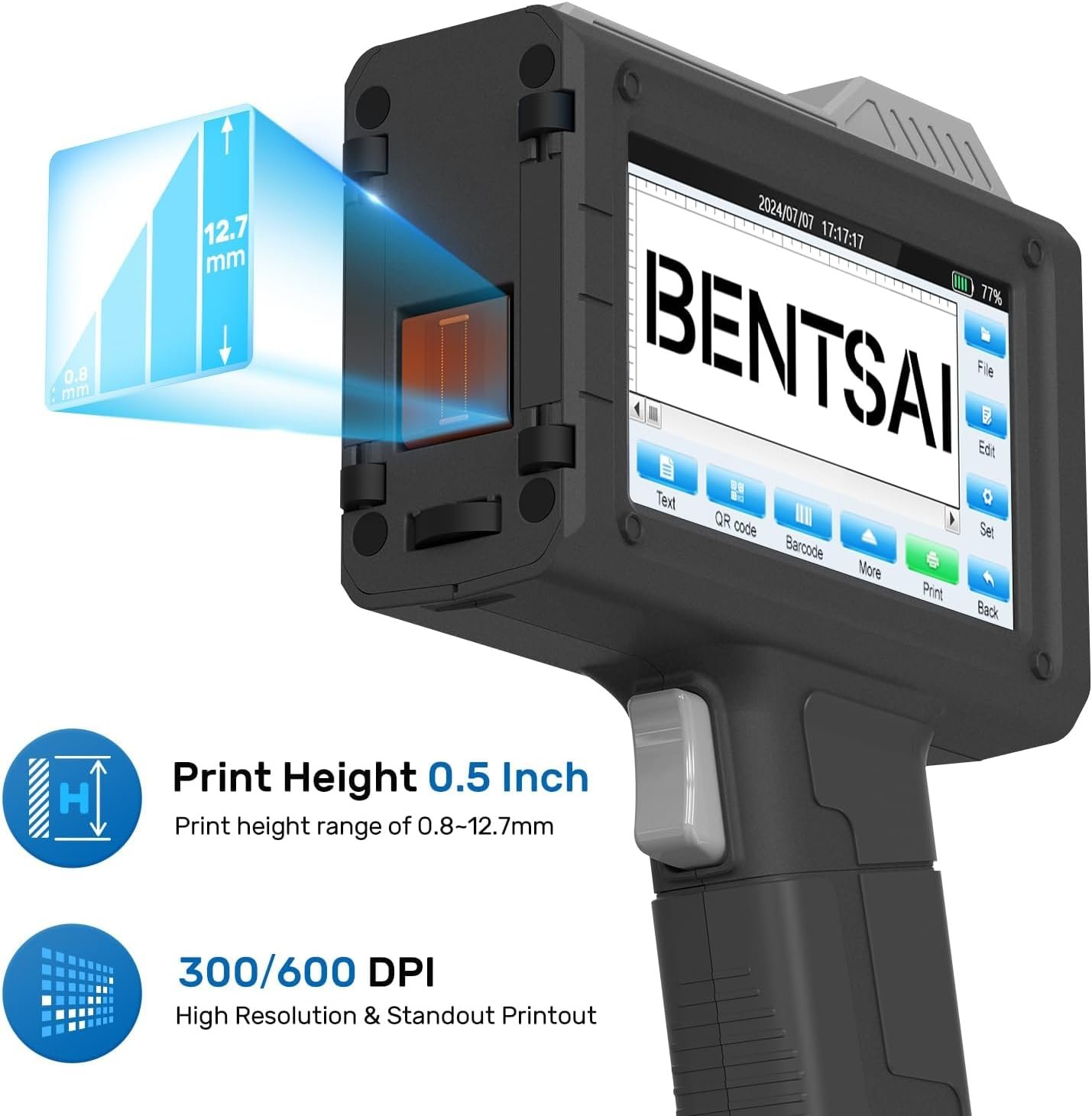 BENTSAI Handheld Inkjet Printer BT-HH6205BL Upgraded with 16H Long Lasting 0.5Inch Use with Photoelectric Sensor for Assembly Line for Date QR Code Logo Batch Number on Carton Plastic Wood - Image 4