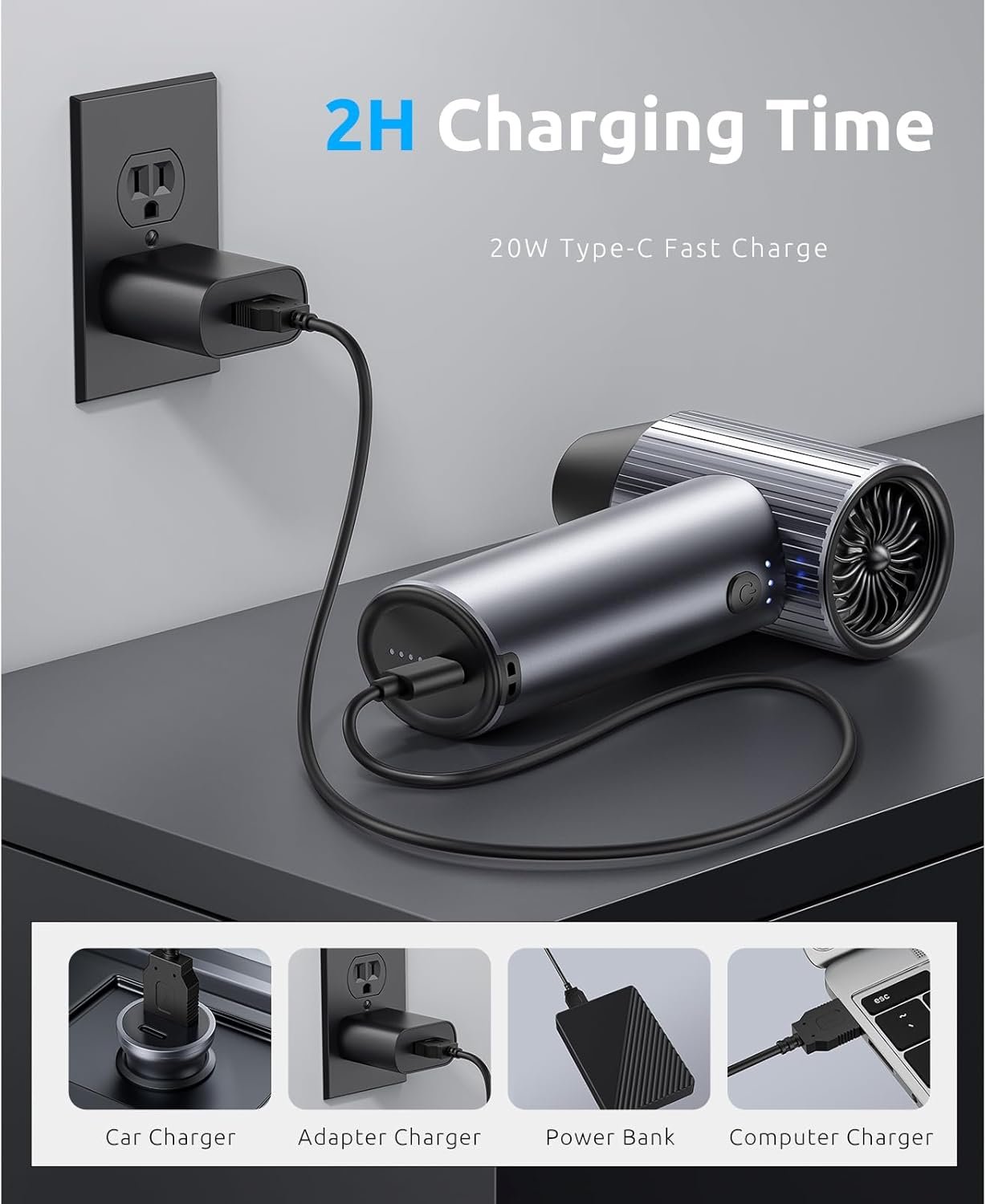 COSANO Full-Metal Jet Dry Mini Blower – 300,000 RPM Electric Air Duster – Rechargeable Compressed Air Blower – High-Power Air Duster with 3 Speeds & 4 Nozzles for Keyboards, Car and Outdoors Cleaning - Image 9