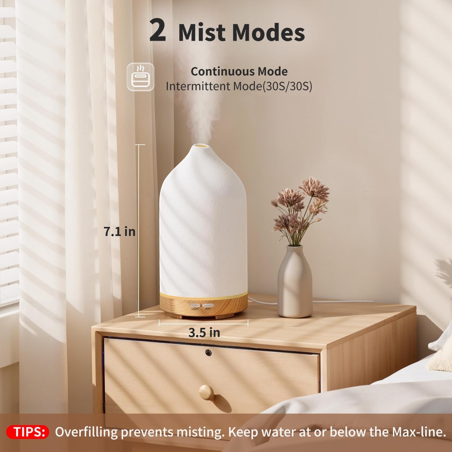 URPOWER 120ML Ceramic Essential Oil Diffuser Ultrasonic Aromatherapy Diffuser with Wood Grain Base, 7-Color LED Lights Auto Shut-Off, Humidifier for Home & Office, Air Diffuser for Relaxation - Image 2